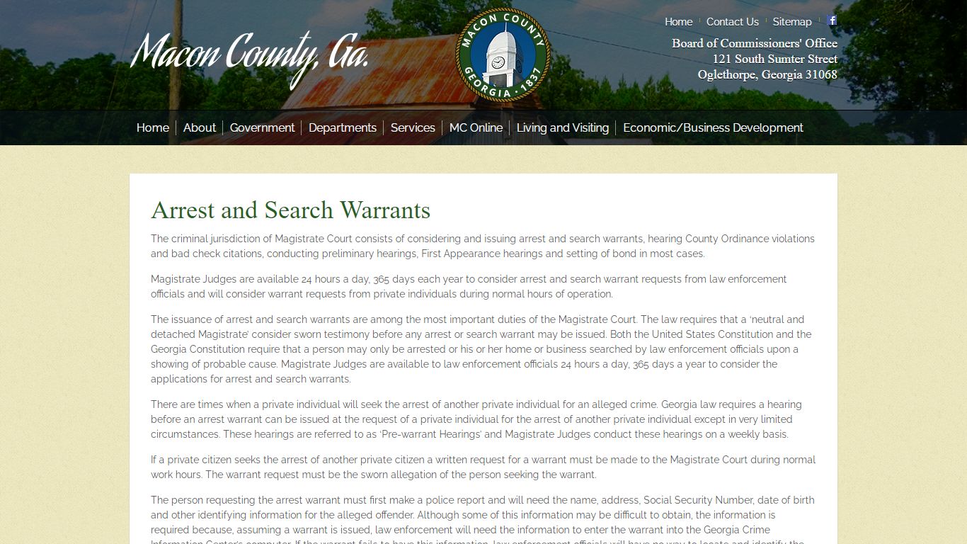 Arrest and Search Warrants - Macon County, GA